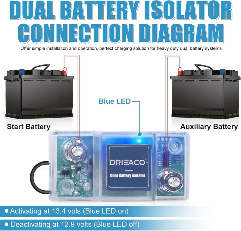 Drieaco Store Battery Isolator 12V, Universal Smart Dual Battery Isolator Kit Fit for UTV ATV RV Car Motorcycle Boat Golf Cart Can-Am Polaris Jeep Truck Tractor Accessories, Not Fit Lithium Batteries - Image 4